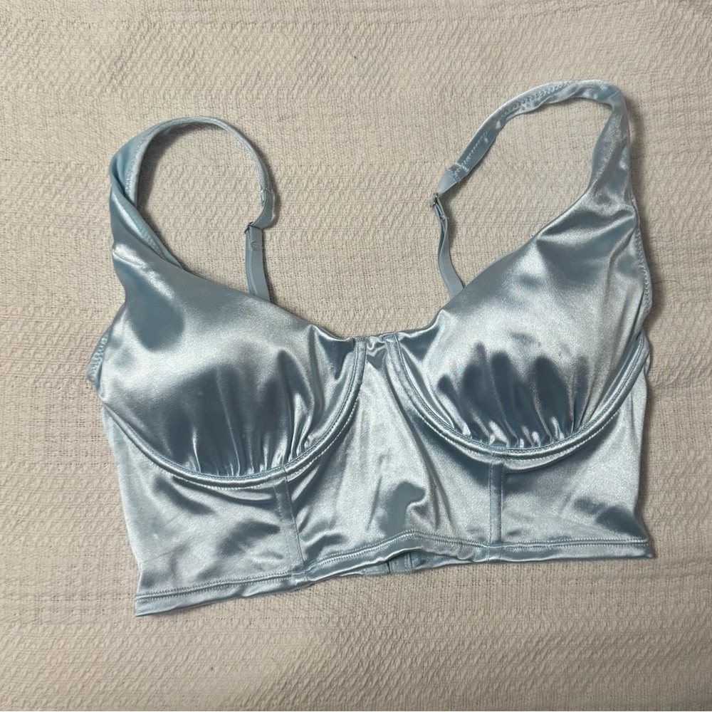 Forever 21 Blue Satin Longline Bra